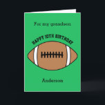 Green Football Sport 10th Birthday Card<br><div class="desc">A green football 10th birthday card for grandson, son, nephew, etc. You can easily personalize the front of the card with his age and name. The inside card message and back of the card can also be personalized for the birthday recipient. This would make a great tenth birthday card for...</div>