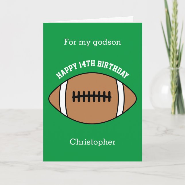 Green Football Sport 14th Birthday Card (Front)