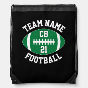 Green Football Team Name, Player Position & Number Drawstring Bag