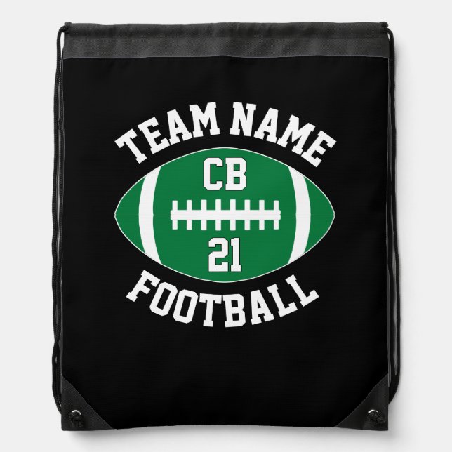Green Football Team Name, Player Position & Number Drawstring Bag (Front)