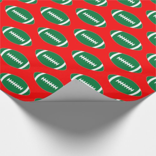 Green Footballs on Red Background Christmas Gift Wrapping Paper