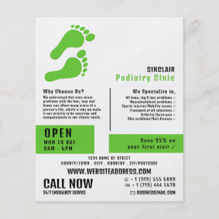 Green Footprints, Podiatry Clinic, Podiatrist Flyer