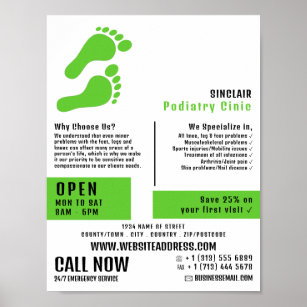 Green Footprints, Podiatry Clinic, Podiatrist Poster