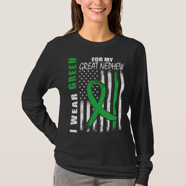 Green For Great Nephew Kidney Disease Awareness Fl T-Shirt (Front)