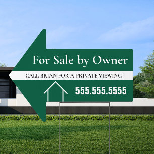 Green For Sale by Owner Arrow Custom Yard Sign