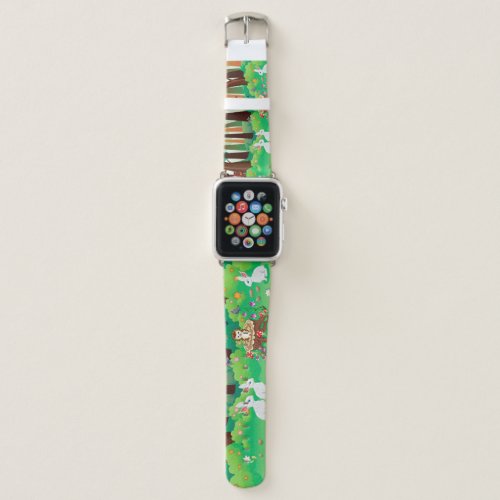 Green forest and cute animals apple watch band