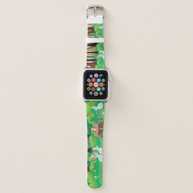 Green forest and cute animals apple watch band (Front)
