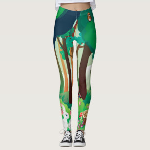 Green forest and cute animals leggings