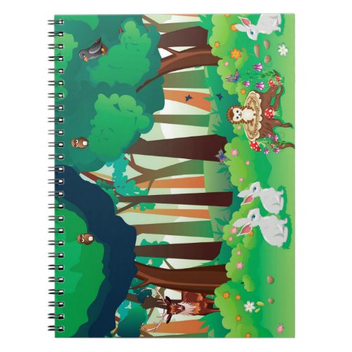 Green forest and cute animals notebook