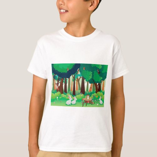 Green forest and cute animals T_Shirt