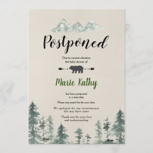 Green forest baby shower Postponed Announcement