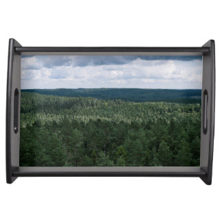 Green Forest Canopy With Clouds Landscape Photo Serving Tray