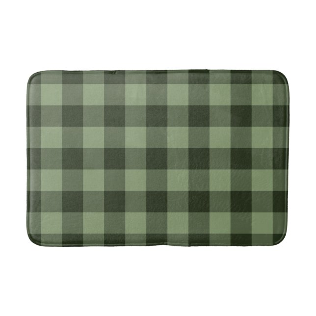 Green Forest Checkered Squares Plaid Bath Mat (Front)