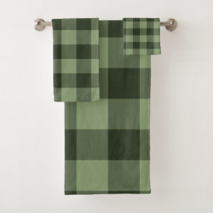 Green Forest Checkered Squares Plaid Bath Towel Set