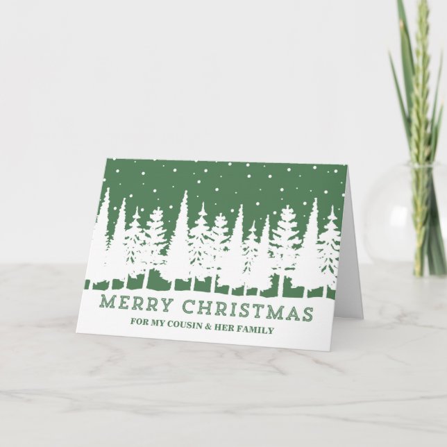 Green Forest Cousin & Family Christmas Card (Front)