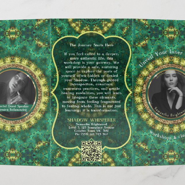 Green Forest Energy Mandala Geometry Trifold Brochure (Outside Middle)