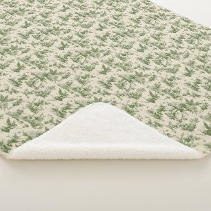 Green Forest fairies Toile de Jouy Pattern Sherpa Blanket