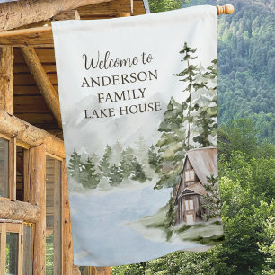 Green Forest Family Lake House Cabin Welcome Flag