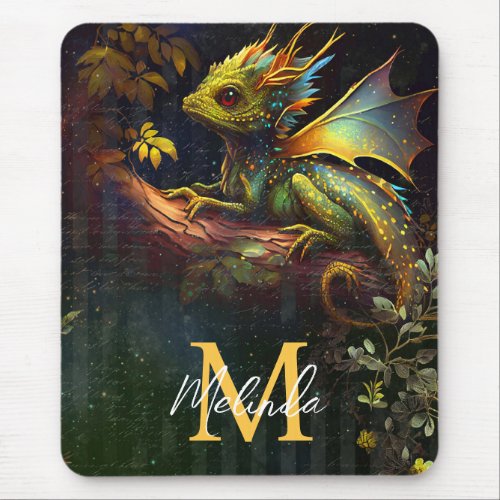 Green Forest Fantasy Dragon Mouse Pad