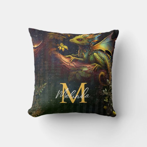 Green Forest Fantasy Dragon Throw Pillow