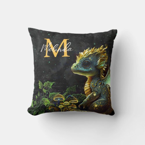 Green Forest Fantasy Dragon Throw Pillow
