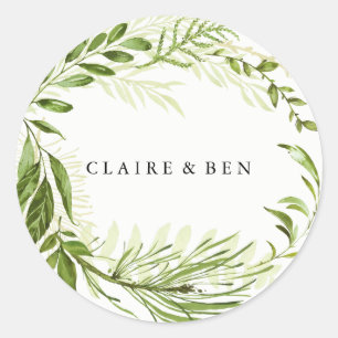 Green Forest Garden Leaf Wreath Wedding Classic Round Sticker