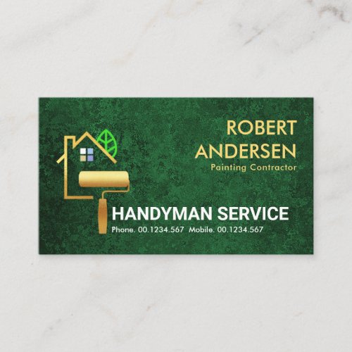 Green Forest Gold Brush Painting Home Business Card