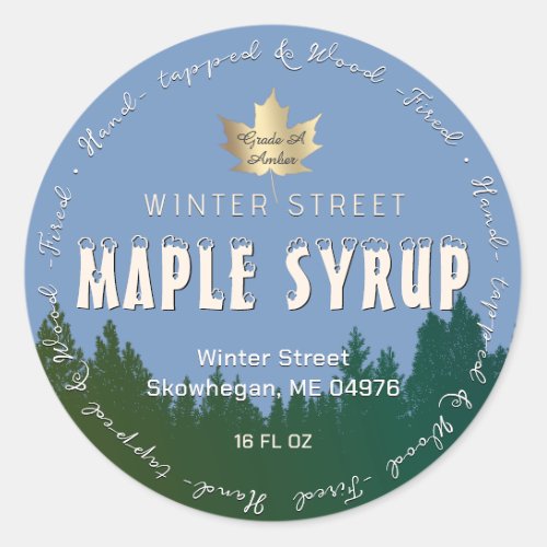 Green Forest Gold Leaf Wood Fired Maple Syrup  Cla Classic Round Sticker