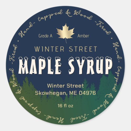 Green Forest Gold Leaf Wood Fired Maple Syrup      Classic Round Sticker