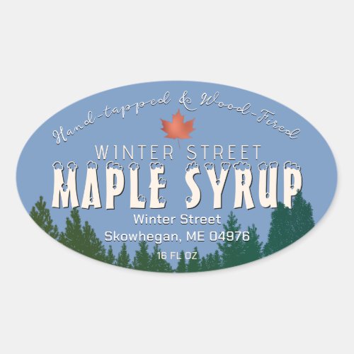 Green Forest Gold Leaf Wood Fired Maple Syrup      Oval Sticker