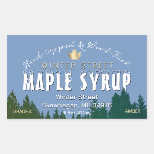 Green Forest Gold Leaf Wood Fired Maple Syrup Rectangular Sticker