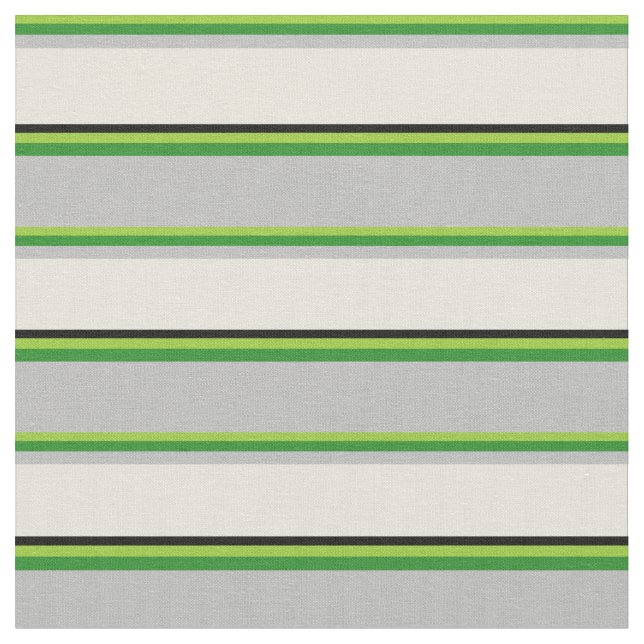 Green, Forest Green, Grey, Beige, and Black Lines Fabric (Close Up)