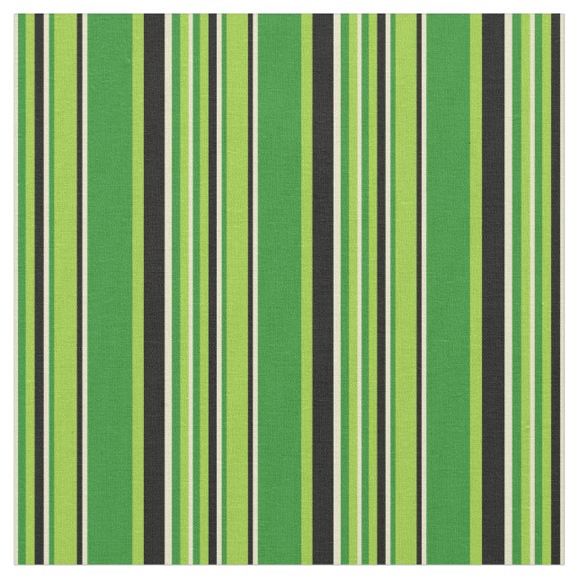 Green, Forest Green, Pale Goldenrod & Black Lines Fabric (Close Up)
