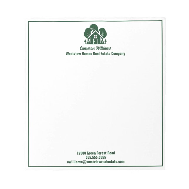 Green Forest House Real Estate Company Custom Notepad (Front)