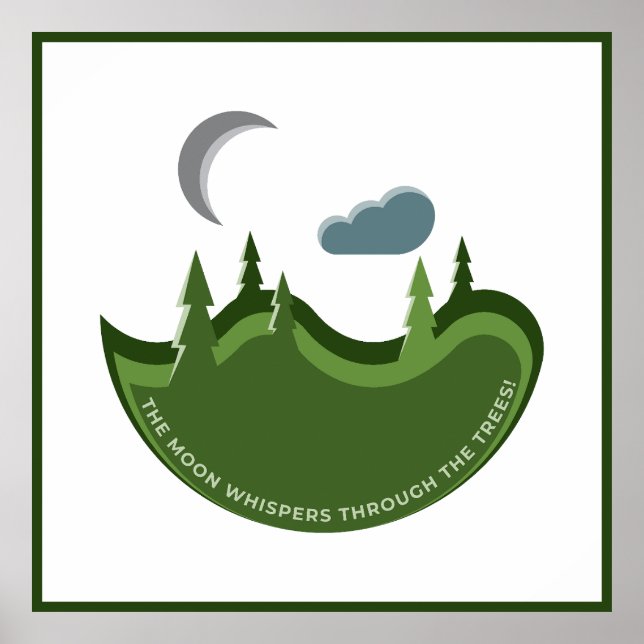 Green Forest In The Moonlight Illustration Poster (Front)