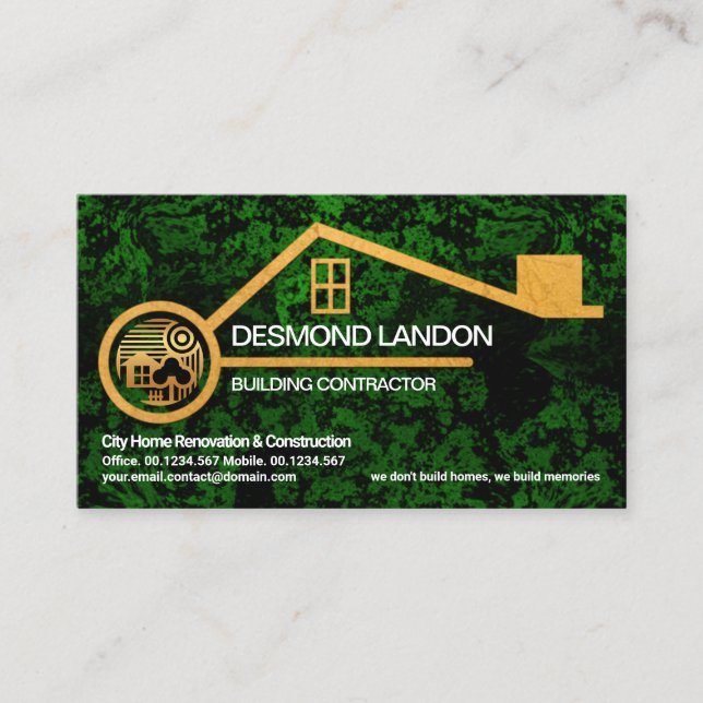 Green Forest Landscape Gold Building Construction Business Card (Front)