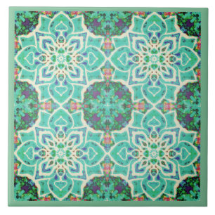 Green forest mandala geometric ceramic tile