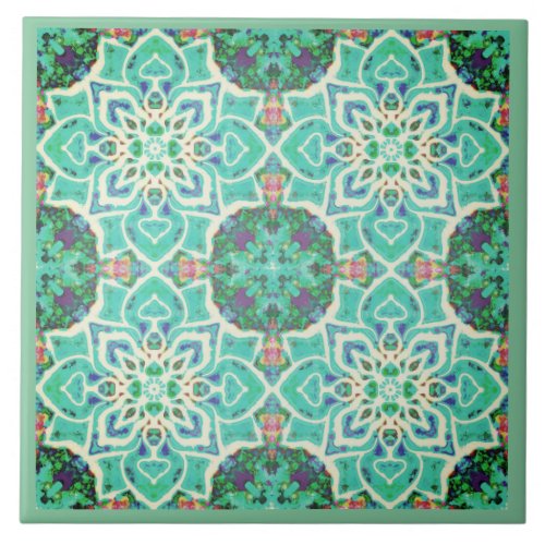 Green forest mandala geometric  ceramic tile