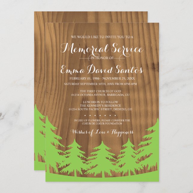 Green Forest Memorial Service Invites (Front/Back)