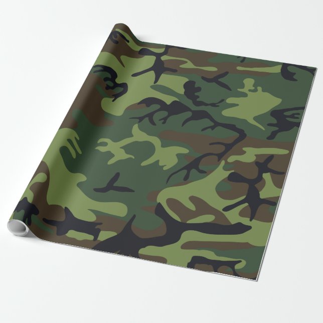 Green Forest Military Camo Hunting Pattern Wrapping Paper (Unrolled)
