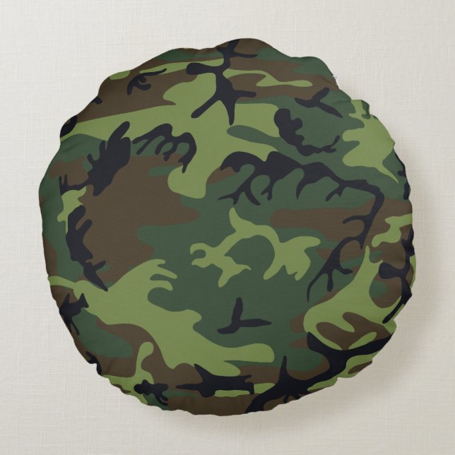 Green Forest Military Camo Round Pillow (Back)