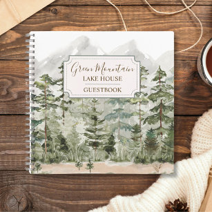 Green Forest Mountain Cabin Lake House Guestbook Notebook