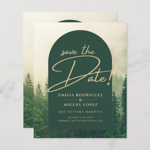 Green Forest mountain Pine Trees Wedding SAVE DATE