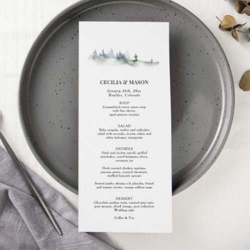 Green Forest Mountain Watercolor Menu