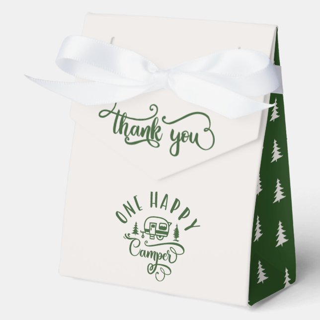 Green forest One happy camper 1st birtrhday Favor Boxes (Front)