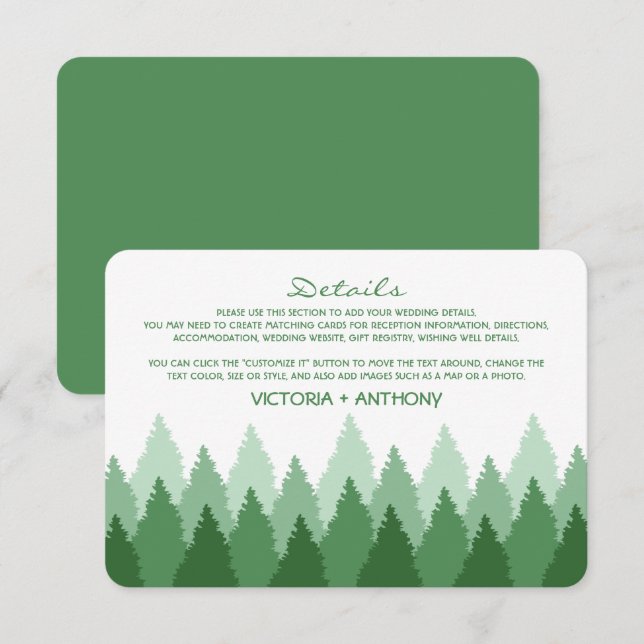 Green Forest Range Woodland Wedding Detail Enclosure Card (Front/Back)