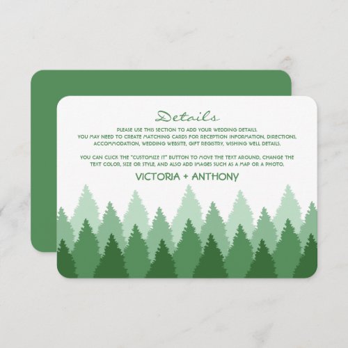 Green Forest Range Woodland Wedding Detail Enclosure Card