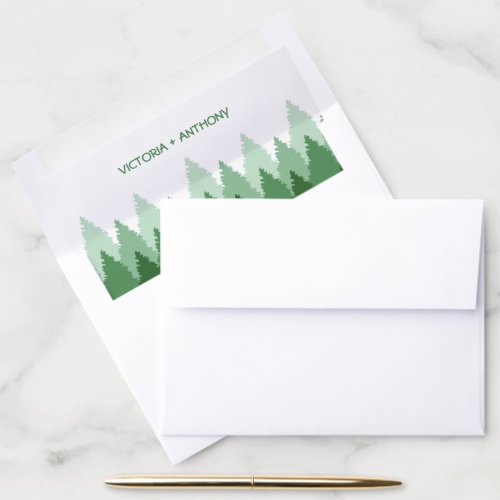 Green Forest Range Woodland Wedding Envelope Liner