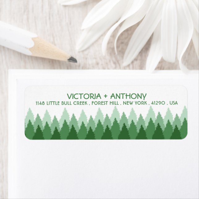 Green Forest Range Woodland Wedding Label (Insitu)