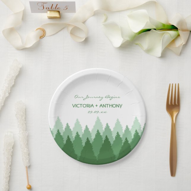 Green Forest Range Woodland Wedding Paper Plates (Wedding)